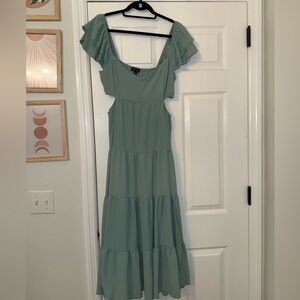 Altar'd State Green Tiered Maxi Dress with Flutter Sleeves